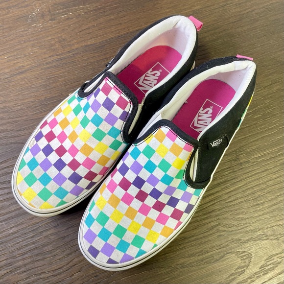 Vans 5 Rainbow Checkered Sneakers Slip On - Picture 2 of 10